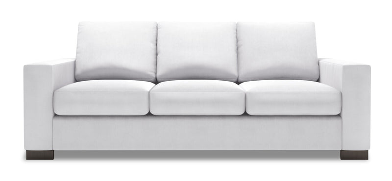 Sofa personnalisable Track de Sofa Lab de 85 po fabriqué au Canada en tissu d’apparence lin avec accoudoirs rectilignes - blanc Pax Ice
