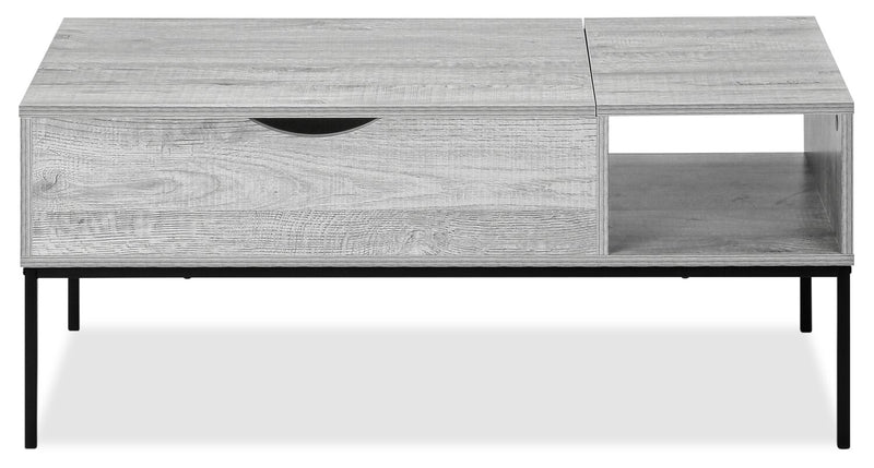 Table à café moderne Bence de 42 po avec dessus relevable et rangement - taupe avec pattes en métal noir