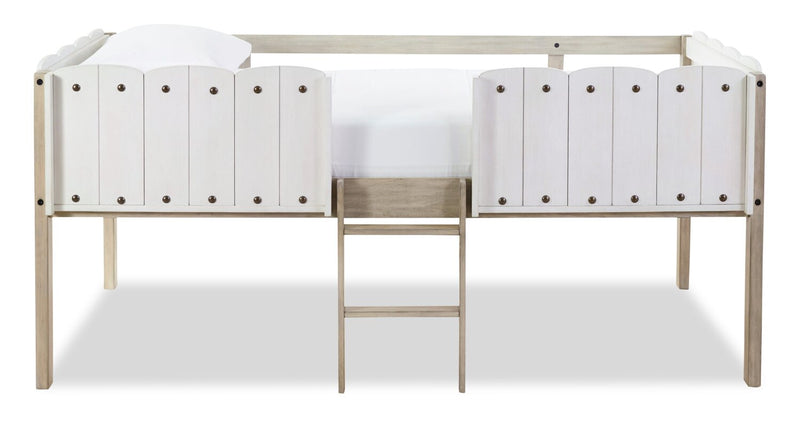 Lit mezzanine Ryan avec garde-corps et échelle pour enfants, blanc et naturel - format lit simple