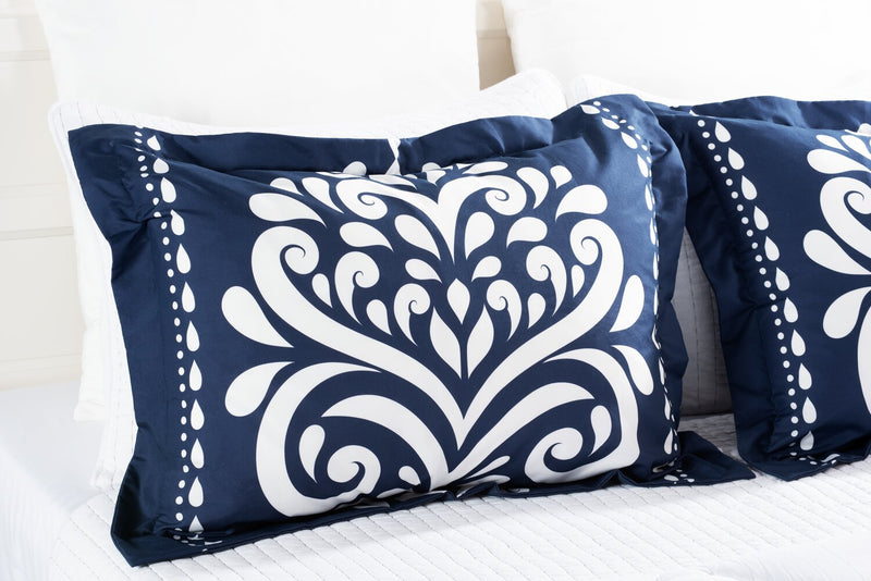 Ensemble d'édredon Navy Damask 3 pièces pour très grand lit