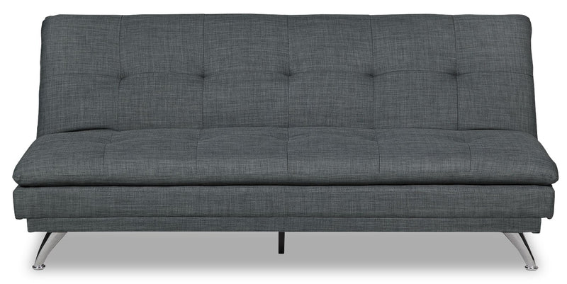 Futon June de 73,2 po en tissu d’apparence lin avec mécanisme Klik Klak, pattes en métal et capitonnage - gris