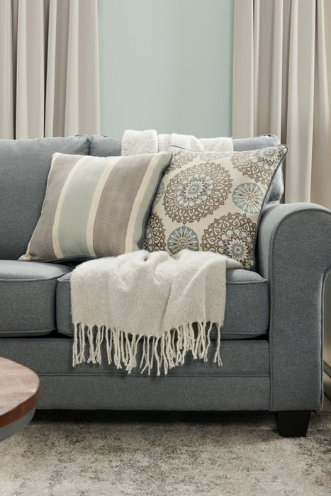 Sofa Tula de 88 po fabriqué au Canada en tissu avec accoudoirs enroulés et coussins décoratifs - gris acier