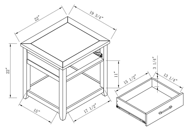 Table de bout traditionnelle Logan de Kort & Co. de 22 po avec rangement et tablette - blanche et chêne noyer 