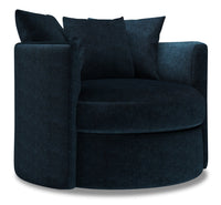  Fauteuil d’appoint pivotant Nest de Sofa Lab de 41 po fabriqué au Canada en tissu de chenille - bleu Luxury Indigo 