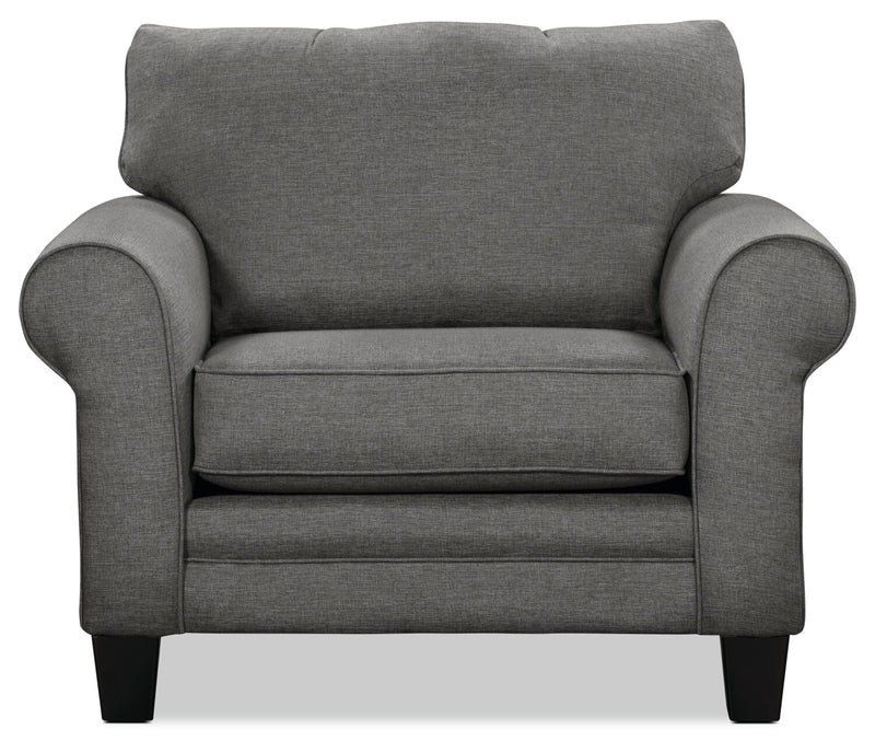 Fauteuil Tula de 42 po fabriqué au Canada en tissu avec accoudoirs enroulés - gris acier