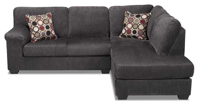 Sofa sectionnel de droite Morty 2 pièces fabriqué au Canada en tissu de chenille avec coussins décoratifs - gris