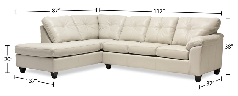 Sofa sectionnel de gauche Addison 2 pièces fabriqué au Canada en tissu d’apparence cuir avec coussins de siège amovibles - beige