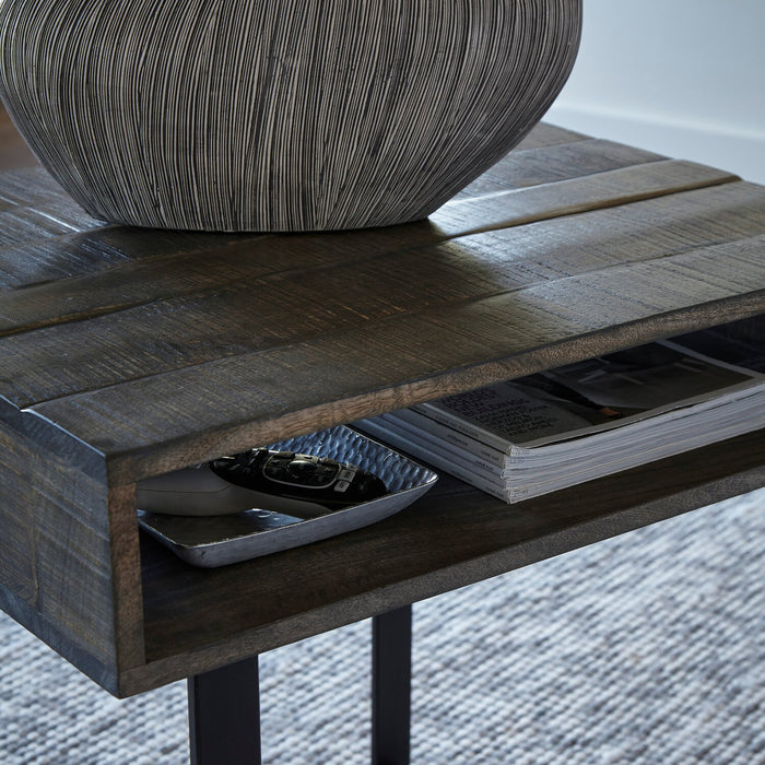 Table de bout moderne Vito de 24 po avec rangement - brune avec pattes en métal noir