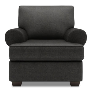 Fauteuil Roll de Sofa Lab personnalisable de 42 po fabriqué au Canada en tissu d’apparence lin avec accoudoirs enroulés - gris Luna Kohl