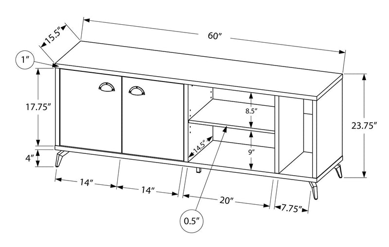 Meuble pour téléviseur moderne Cameron de 60 po avec rangement et système de gestion des câbles pour téléviseurs jusqu’à 65 po - gris