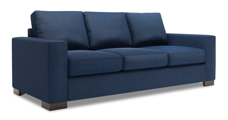 Sofa personnalisable Track de Sofa Lab de 85 po fabriqué au Canada en tissu d’apparence lin avec accoudoirs rectilignes - bleu Pax Navy