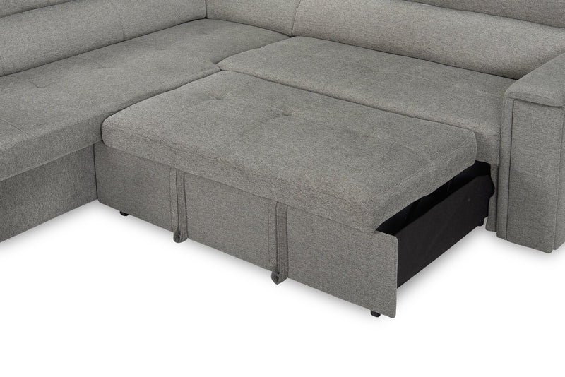 Sofa-lit sectionnel de droite Savvy 2 pièces en tissu d’apparence lin avec appuie-têtes réglables - gris
