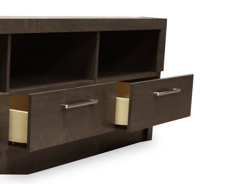 Meuble pour téléviseur moderne Rio de 80 po avec rangement et système de gestion des câbles pour téléviseurs jusqu’à 90 po - brun