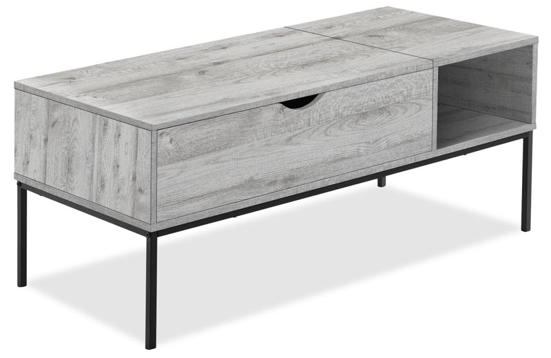Table à café moderne Bence de 42 po avec dessus relevable et rangement - taupe avec pattes en métal noir