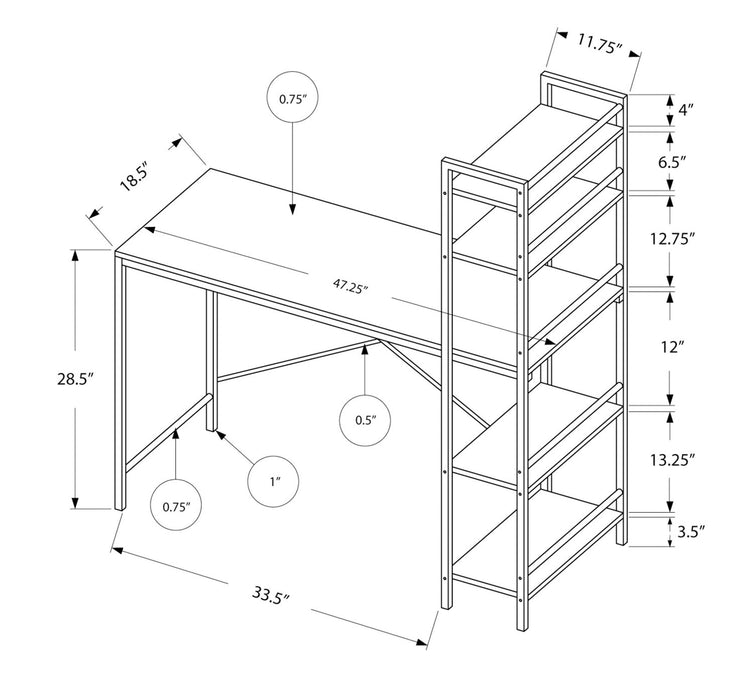 Bureau Kayden de 47,25 po à tablettes ouvertes - espresso 