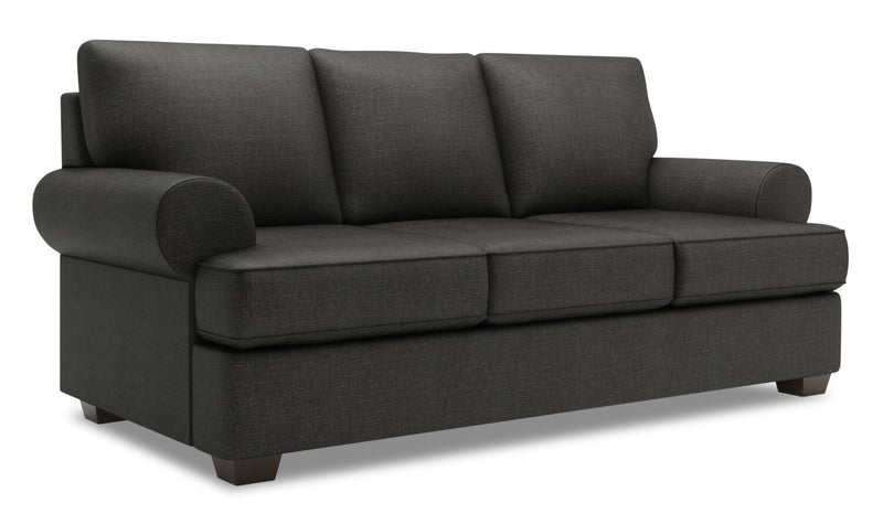 Sofa-lit personnalisable Roll de Sofa Lab de 86 po fabriqué au Canada en tissu d’apparence lin avec accoudoirs enroulés - gris Luna Kohl
