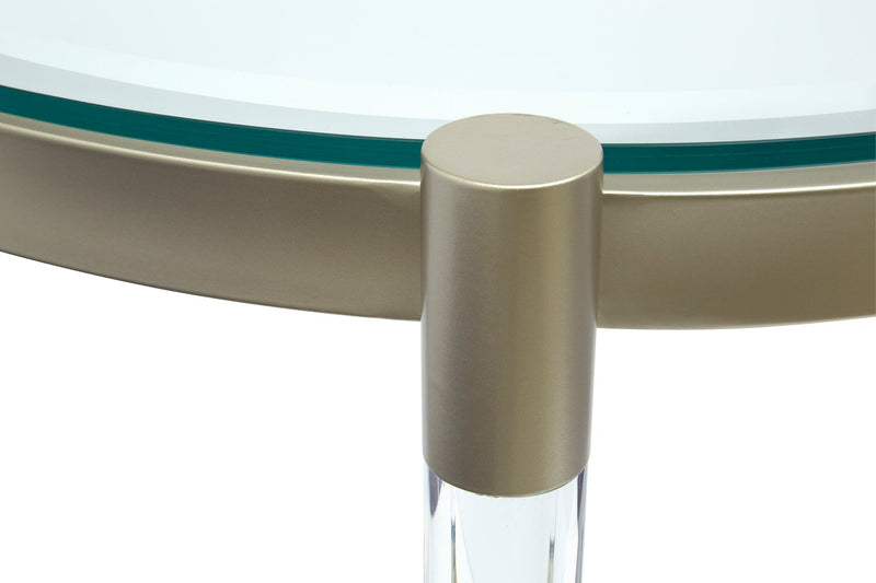 Table de bout ronde moderne Silas de 25,5 po avec dessus en verre - platine avec métal et acrylique