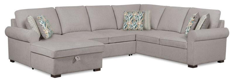 Sofa-lit sectionnel de gauche Haven de Scott Living 3 pièces en tissu de chenille avec fauteuil long de rangement - gris