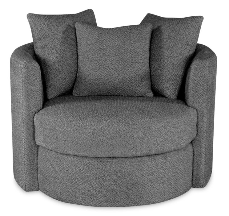 Fauteuil d’appoint pivotant Cuddler Midi de 42 po fabriqué au Canada en tissu de chenille - gris Teddy Nightfall