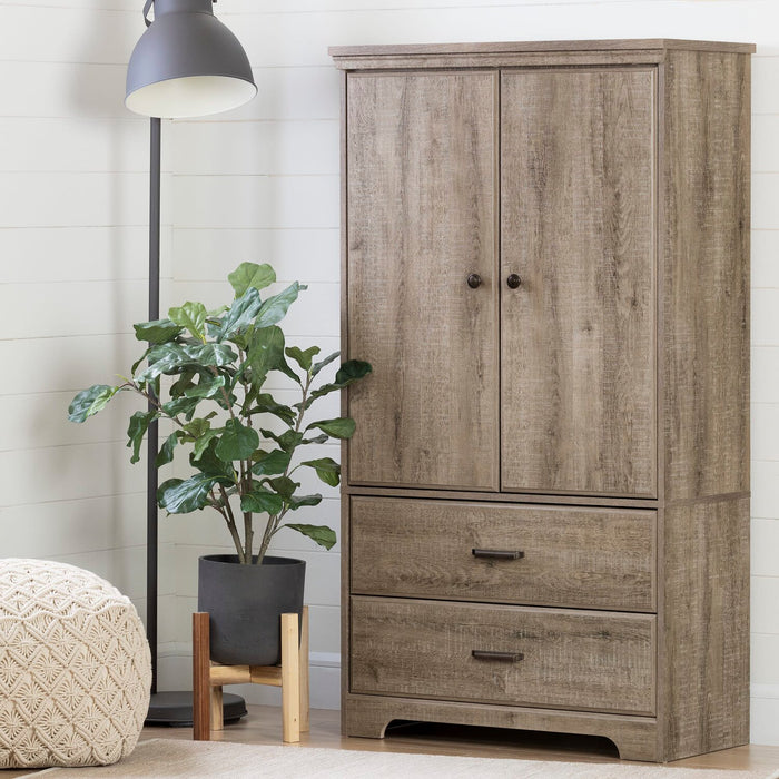 Commode verticale Holt de 33,75 po (L) x 63,5 po (H) à 2 tiroirs avec armoire de rangement pour la chambre à coucher, fabriquée au Canada - brune