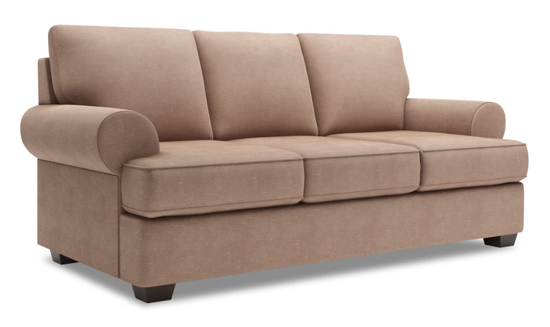 Sofa-lit personnalisable Roll de Sofa Lab de 86 po fabriqué au Canada en tissu d’apparence lin avec accoudoirs enroulés - brun Pax Wicker