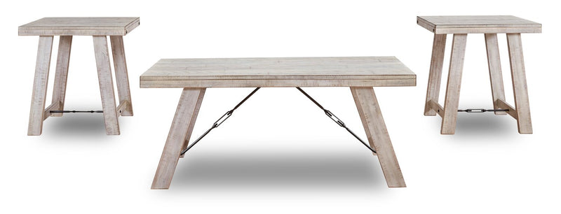 Ensemble 3 tables rustiques Carynhurst de 48 po (table à café et 2 tables de bout) - bois blanchi