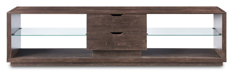 Meuble pour téléviseur moderne Alex de 84 po avec rangement et système de gestion des câbles pour téléviseurs jusqu’à 90 po - chêne noyer