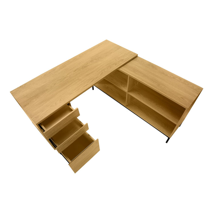 Bureau en forme de L Sean de 60 po à 3 tiroirs et 4 compartiments - chêne