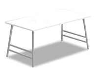 Table à café moderne Atlas de 40 po - dessus blanc avec pattes en métal gris