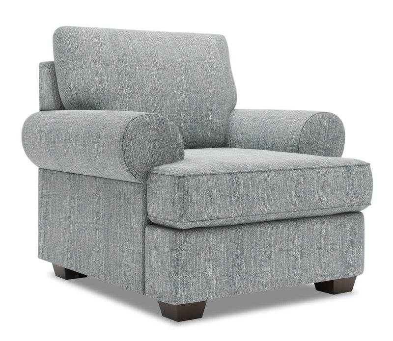 Fauteuil Roll de Sofa Lab personnalisable de 42 po fabriqué au Canada en tissu d’apparence lin avec accoudoirs enroulés - gris Luna Pewter