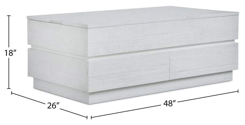 Table à café moderne Emir de 48 po avec dessus relevable et rangement - bois blanc albâtre