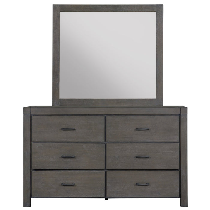Ensemble de chambre à coucher Koda 5 pièces en bois avec lit de rangement, commode et miroir, gris - format très grand lit