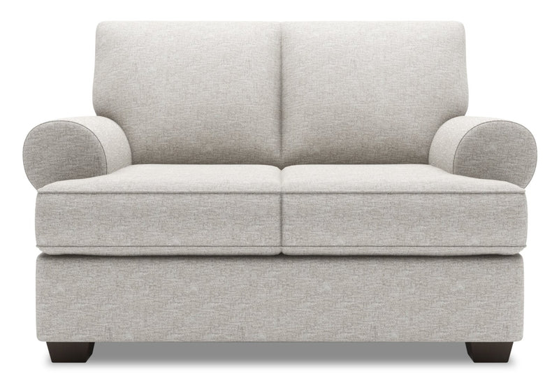 Causeuse personnalisable Roll de Sofa Lab de 64 po fabriquée au Canada en tissu d’apparence lin avec accoudoirs enroulés - argenté Luxury Silver