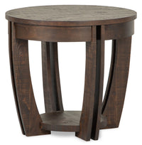 Table de bout ronde traditionnelle Lyndale de 25 po avec tablette - pin brun