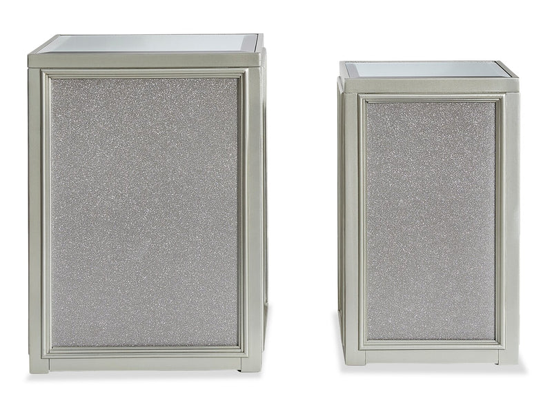 Table de bout carrée somptueuse Enrica de 16,13 po avec dessus en verre - fini argenté 