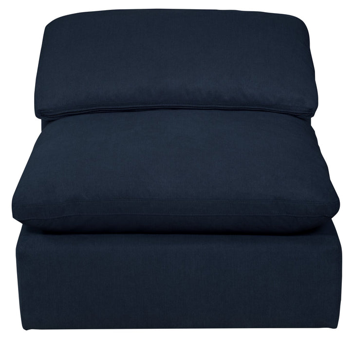 Fauteuil modulaire sans accoudoirs Eclipse de 38 po en tissu d’apparence lin avec coussins réversibles en duvet et plumes - bleu marine