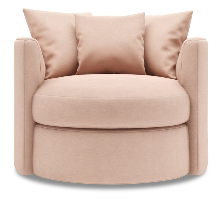 Fauteuil d’appoint pivotant Nest de Sofa Lab personnalisable de 41 po fabriqué au Canada en tissu d’apparence lin - rose Pax Rose