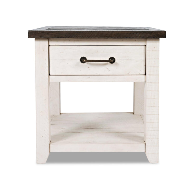 Table de bout rustique Morgan de 24 po avec rangement et tablette - blanche avec bois recyclé