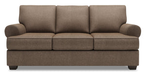 Sofa-lit personnalisable Roll de Sofa Lab de 86 po fabriqué au Canada en tissu d’apparence lin avec accoudoirs enroulés - brun Luna Praline