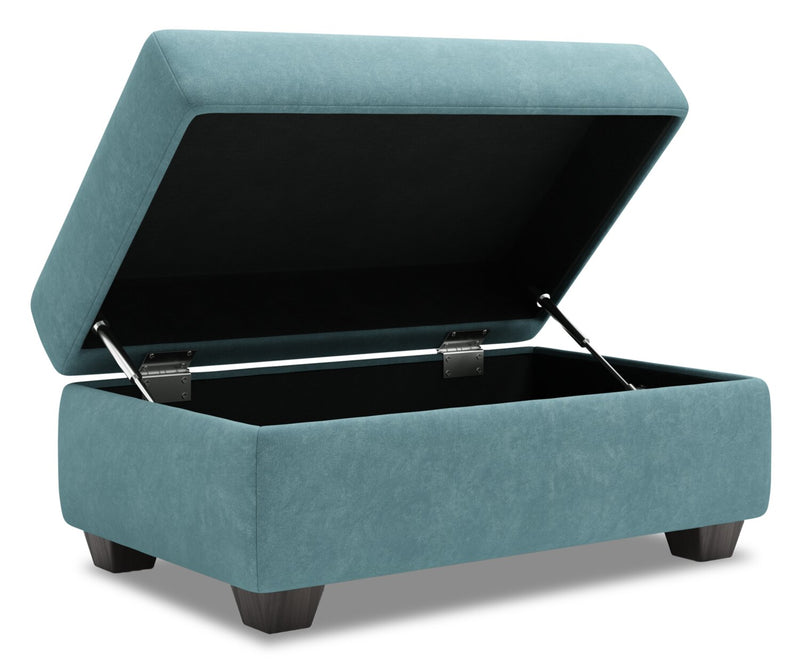 Pouf de rangement personnalisable The Trunk de Sofa Lab de 39 po fabriqué au Canada en tissu de velours - bleu Sea Blue