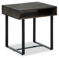 Table de bout moderne Vito de 24 po avec rangement - brune avec pattes en métal noir