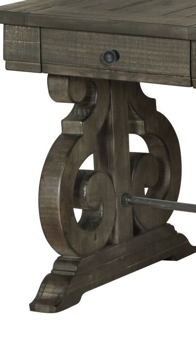 Table de bout traditionnelle Bellamy de 22 po avec rangement - pin brun foncé avec base en bois à volutes