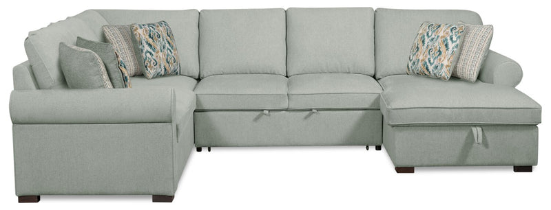 Sofa-lit sectionnel de droite Haven de Scott Living 3 pièces en tissu de chenille avec fauteuil long de rangement - bleu écume de mer