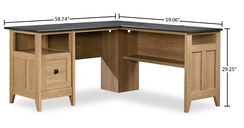 Bureau en forme de L Fritz de 59,05 po avec armoire - brun et ardoise grise