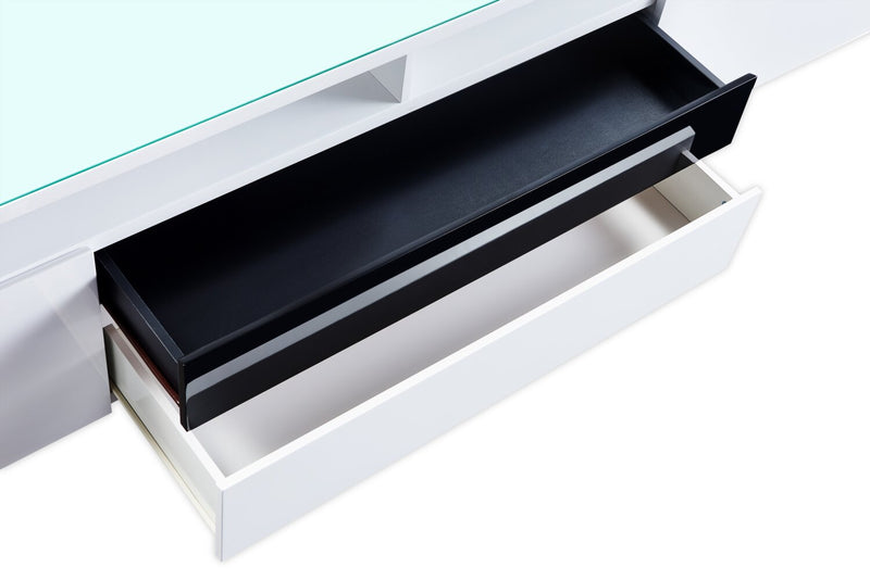 Meuble pour téléviseur moderne Adam de 78 po avec rangement et système de gestion des câbles pour téléviseurs jusqu’à 85 po - blanc