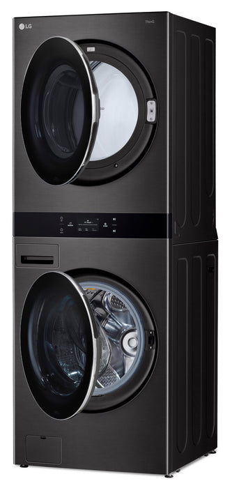 Tour de lavage WashTowerMC à la vapeur haute efficacité LG à chargement frontal avec laveuse de 5,8 pi³ et sécheuse de 7,4 pi³ - acier noir - WKEX300HBA
