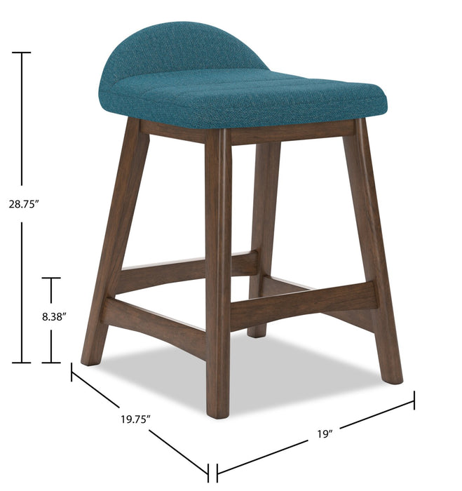 Tabouret Jovi de hauteur comptoir en tissu d’apparence lin et en bois - bleu
