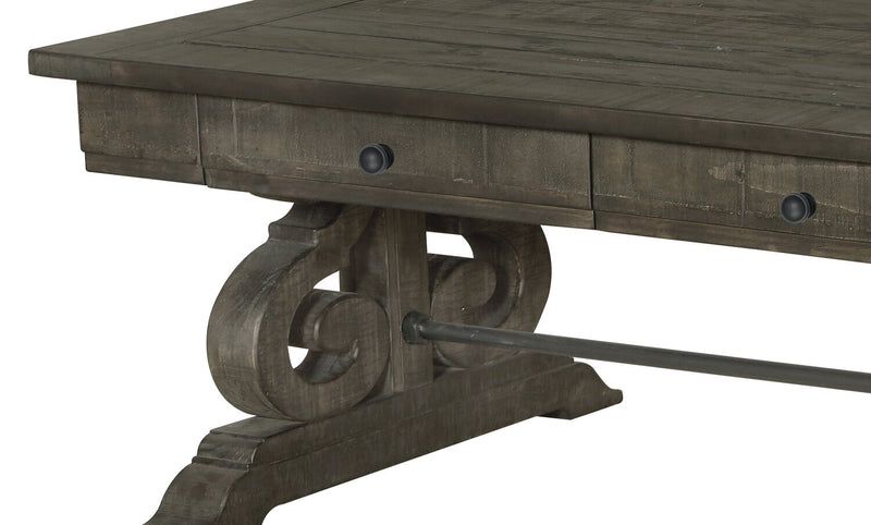 Table à café traditionnelle Bellamy de 50 po avec rangement - pin brun foncé avec base en bois à volutes