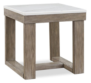 Table de bout moderne Corsa de 24 po - dessus en marbre avec base en bois gris-brun