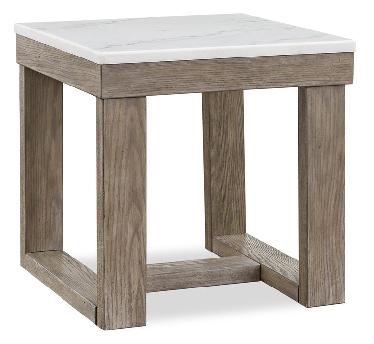 Table de bout moderne Corsa de 24 po - dessus en marbre avec base en bois gris-brun